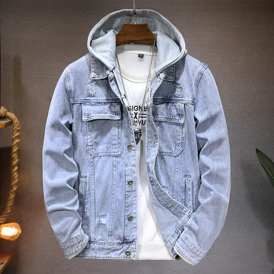 Detachable Hooded Denim Jacket Men